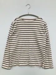 無印良品 Tシャツ/カットソー S アイボリー ボーダー柄 ミドル丈 長袖 クルーネック(丸首)