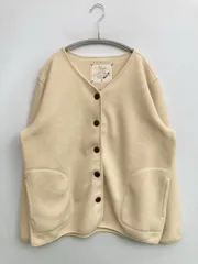 No jean ノーカラージャケット L ベージュ ボア 無地 ミドル丈