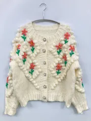 カーディガン/ボレロ アイボリー 花柄・ボタニカル柄 刺繍 ショート丈 長袖