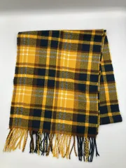 マフラー イエロー チェック柄 フリンジ