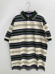 TOMMY HILFIGER ポロシャツ L アイボリー ボーダー柄 ワンポイント ブランドロゴ 半袖