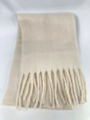 マフラー アイボリー ウール・ニット 無地 フリンジ
