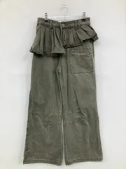 Fashion jeans デニムパンツ S カーキ フルレングス 無地 フリル ワイド・ルーズ レギュラー ヴィンテージ フレア・ブーツカット