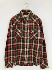 nano UNIVERSE シャツ/ブラウス M レッド コットン チェック柄 ミドル丈 長袖 レギュラーカラー