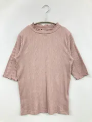 TM-PARTY Tシャツ/カットソー L ピンク 無地 フリル ミドル丈 半端袖 タートルネック/ハイネック