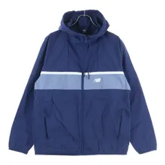 New Balance (ニューバランス) 胸ロゴデザイン ダブルポケット フーデッド ジップアップ ナイロンジャケット ネイビー MJ31500