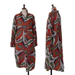 ジュンヤワタナベ コムデギャルソンJUNYA WATANABE COMME des GARCONS バティック柄アシンメトリーシャツワンピース オレンジ緑S