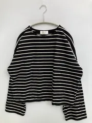 LOWRYS FARM Tシャツ/カットソー M ブラック ボーダー柄 ショート丈 長袖 ボートネック