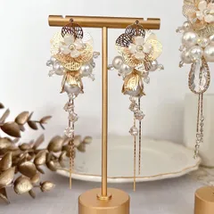立体的メタルフラワー パール蕾 チェーン《ピアス/イヤリング》
