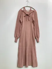 dazzlin ワンピース F ピンク 無地 リボン 長袖 ロング・マキシ丈 フレア
