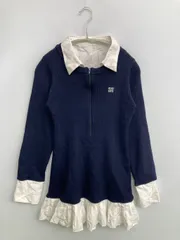 one after another NICE CLAUP チュニック F ネイビー コットン ニット 無地 ワンポイント フリル 長袖