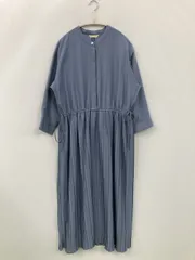 BEAMS HEART ワンピース ブルー 無地 長袖 ロング・マキシ丈 プリーツ