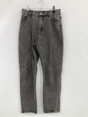 デニムパンツ S グレー テーパード ハイウエスト スタンダード 無地 フルレングス ウエストゴム・紐