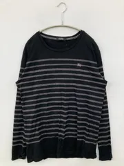 BURBERRY BLACK LABEL Tシャツ/カットソー 3 ブラック ボーダー柄 ワンポイント 長袖 ミドル丈 クルーネック(丸首)