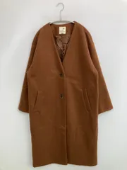 earth music&ecology ノーカラーコート M ブラウン 無地 コットン