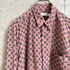 【USED】 レトロ 古着 ヴィンテージ 総柄シャツ 長袖 ピンクベージュ L アンバサダー調 幾何学 抽象柄 00s 90s オーバーサイズ ビッグシルエット クラシック モード 個性的 MAJEUREX 中世風 マジュレックス アンティーク