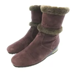 銀座 ヨシノヤ GINZA YOSHINOYA ショートブーツ プレーントゥ ファー 22.5 ブラウン サイドジップ /IU