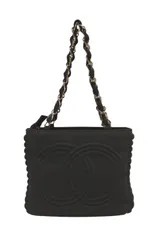 CHANEL シャネル チェーンハンドバッグ 9番台 ココマーク キルティング ブラック コットンジャージー シルバー金具 美品 中古 4b012447