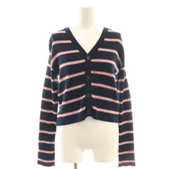 マカフィー MACPHEE トゥモローランド カーディガン ボーダー柄 ニット S ネイビー ピンク レッド /CX ■OS