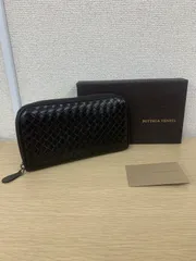 ％4 BOTTEGA VENETA イントレチャート 長財布 ラウンドジップ レザー　ブラウン　破れあり【財布】【1】
