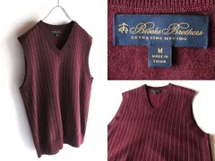 Brooks Brothers ブルックスブラザーズ エクストラファインメリノウール ストライプ Vネック ニットベスト M バーガンディ 国内正規品