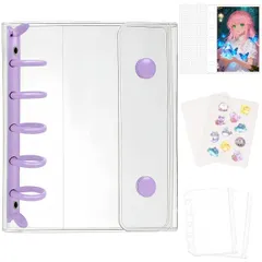 PAEUKUON シール帳 透明 M5 ミニバインダー 【リフィル×10枚＋透明剥離紙 シール×10枚＋チャック付きポケット×2枚】 PETシート はがせる 軽量 クリアバインダー シール手帳 推し活 コレクション プレゼント用