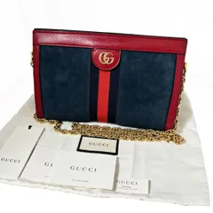 【中古】 GUCCI グッチ オフディア チェーンバッグ ネイビー × レッド × ゴールド金具 503877 レディース レザー ショルダーバッグ ヌバッグ 紺 × 赤 bag （9667）
