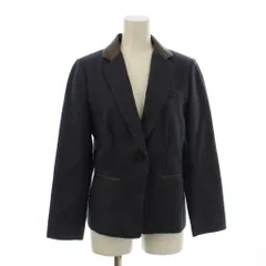 スキャパ SCAPA テーラードジャケット ウール 38 ネイビー 合成皮革襟 長袖 パイピングポケット /JP