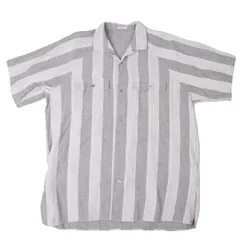 ワイズフォーメンY's for men コットンストライプ織りオープンカラー半袖シャツ グレー白M位