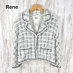 Rene ルネ TISSUE製 花柄 ストライプ スパンコール シングルホック ウールブレンド ツイード テーラードジャケット ホワイト ブルー 入園 入学式のサムネイル