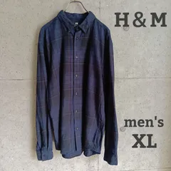 【USED】US 古着 H&M チェック柄 ネルシャツ XL 濃紺×黒 メンズ HM  エイチアンドエム チェックシャツ USA古着 フランネルシャツ 長袖 トップス チェック柄 チェック柄ネルシャツ 隠しボタンダウン チェックネルシャツ USA古着