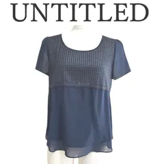 まもなく掲載終了　アンタイトル　洗える　半袖ブラウス　オフィスブラウス　サテン切り替え　プルオーバーブラウス　シアーブラウス　紺　ネイビー　9号