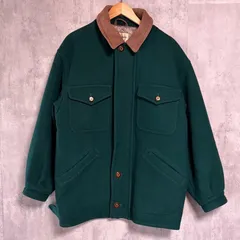 ニューヨーカー 襟レザー ウール ハーフコート L 緑 キルティング 羊革 本革 ブルゾン ジャケット フィールド ワーク 90s ヴィンテージ シティボーイ NEWYORKER Legend トラッド 古着 深緑 オーバーサイズ ゆるだぼ メンズ