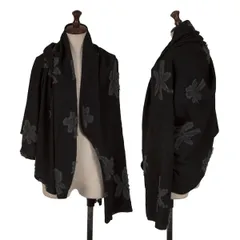 ワイズ Y's アシンメトリー起毛フラワーデザインカーディガン 黒チャコールグレー2