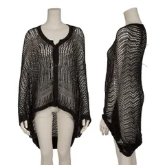 ワイズY's 透かし編みオープンネック半袖ニットカーディガン 黒2