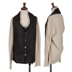 ワイズY's 異素材切替ニットカーディガン 黒ベージュ2