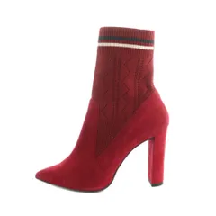 ダイアナ DIANA ソックスブーツ ショートブーツ スエード ニット切替 21.5cm ワインレッド 赤 /MI