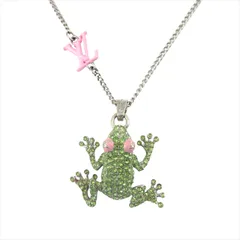22aw ルイヴィトン LOUIS VUITTON コリエ LV クレイジー アニマル フロッグ ネックレス ペンダント カエル ビジュー ラインストーン アクセサリー ジュエリー MP3390 グリーン シルバー メンズ レディース◆８