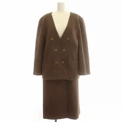 レリアン Leilian ツイード スーツ セットアップ ノーカラー ジャケット ダブル スカート ウール 大きめサイズ 13 XL相当 茶 ブラウン /☆G ■GY09