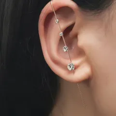 【ピアス】４光石　シンプル　ラインストーン　イヤーフックピアス　ゴールド　片耳用　イヤーカフ　イヤーラップ