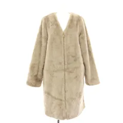 B&Y ユナイテッドアローズ BEAUTY&YOUTH ビューティー&ユース フェイクファーノーカラーコート ジップアップ ロング S グレージュ 1625-151-4141 /HN 