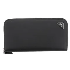 PRADA プラダ サフィアーノトライアングル ジップアラウンド財布 長財布 2ML317 メンズ レザー ブラック シルバー金具 中古
