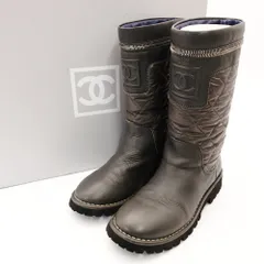 シャネル CHANEL ココクーン グレー ロングブーツ レザー CCロゴ 37 約24cm ブーツ ハイカット レディース 箱付き R801495