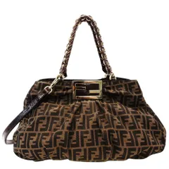 フェンディ FENDI ズッカ ショルダーバッグ ブラック×ブラウン クロスボディ キャンバス レザー 2way R801386