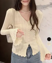 透かし編みニットフレア袖サマーニット春服
