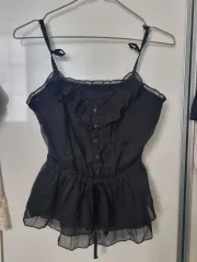 日本ヴィンテージ ゴスロリ 姫ギャル ブラック モーリー フェアリー スリーブ ブラウス ノースリーブ