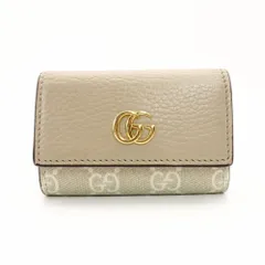 未使用品 グッチ GUCCI キーケース GGマーモント ベージュ レザー PVC 6連 GGロゴ 箱付き R801830