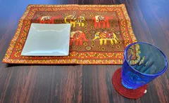 ランチョンマット 2枚セット インド綿 コースター3枚付き カラフル柄 テーブルコーデ C