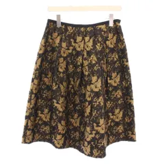 レリアン Leilian Original フレアスカート ミモレ ロング 花柄 バイカラー ウール シルク混 11 茶 ブラウン 黒 ブラック /BB