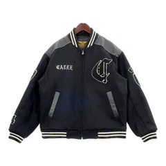 CALEE キャリー スタジャン ジャケット ブルゾン WOOL MELTON STADIUM JUMPER 25AW 牛革 メンズ Mサイズ ブラック アウター DM17990■